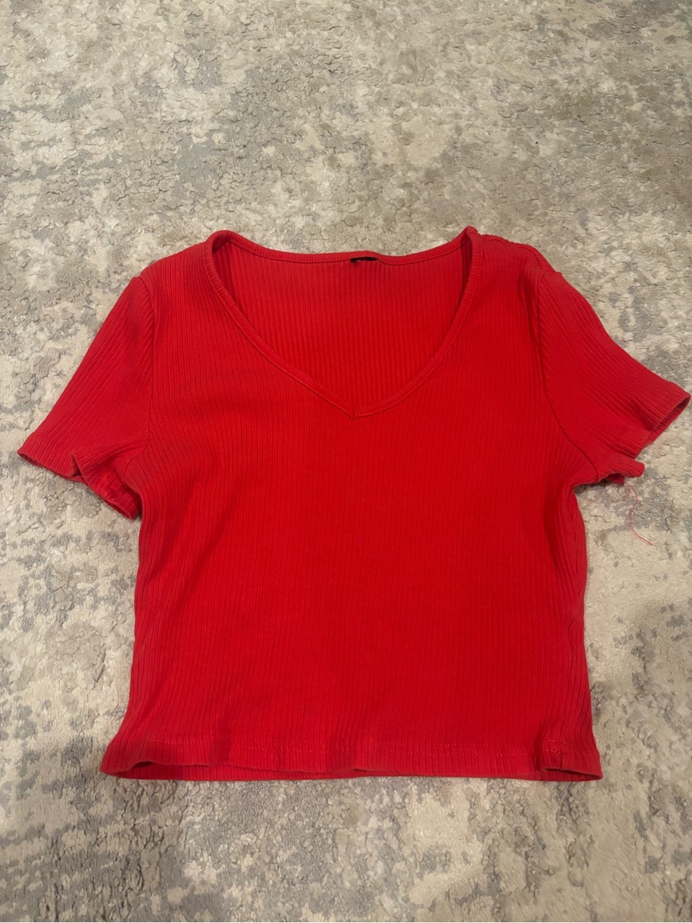 Red V-Neck Ribbed Women's Top